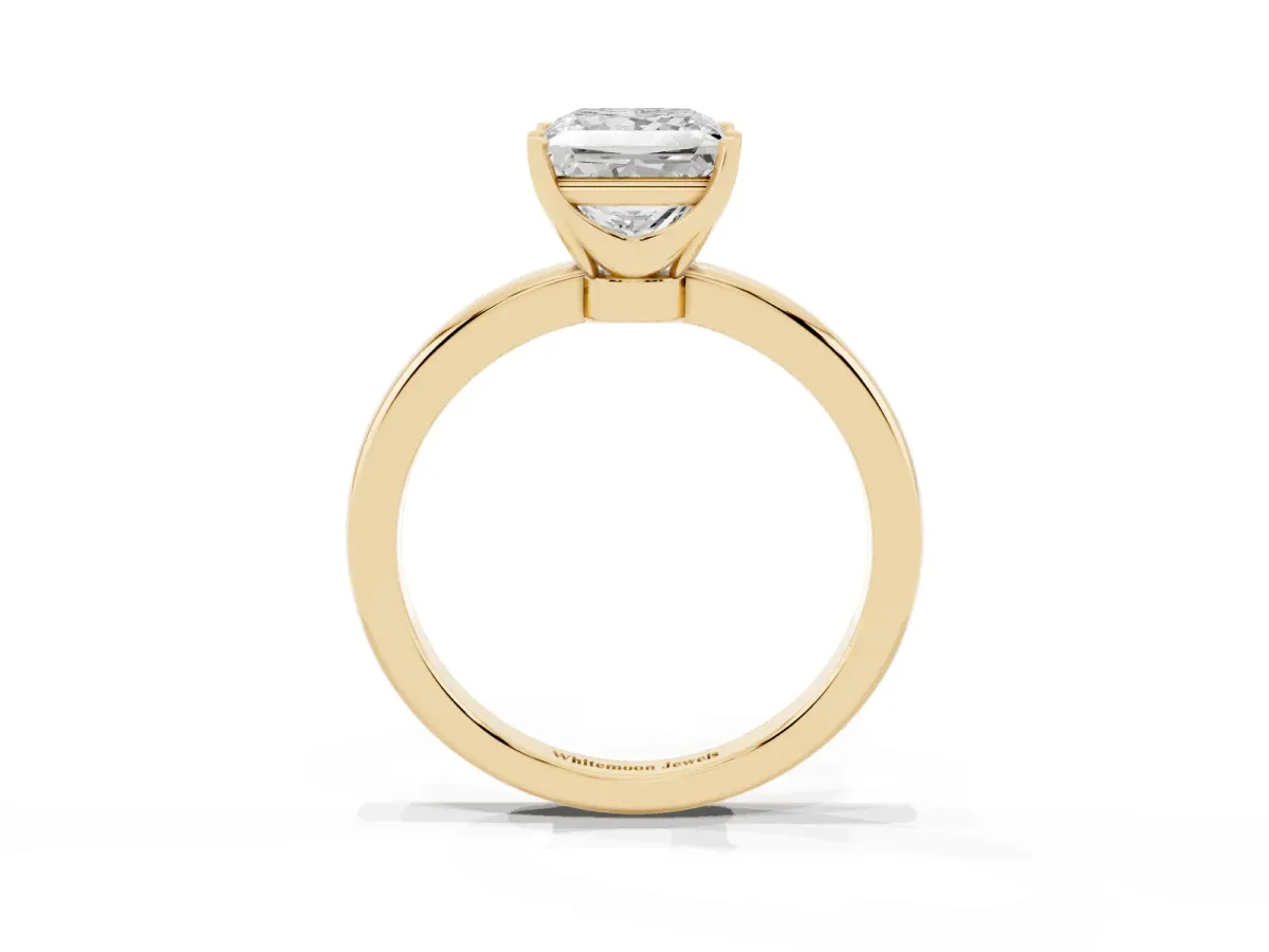 Princess Cut Solitaire Diamond Ring with Six-Prong Setting on a Classic Band Yellow gold