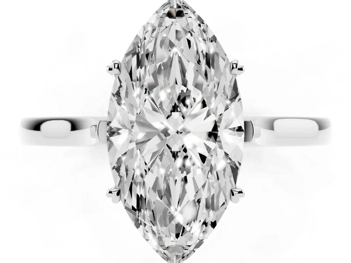 Marquise Cut Solitaire Heart Prong Engagement Ring with Tapered Band White gold