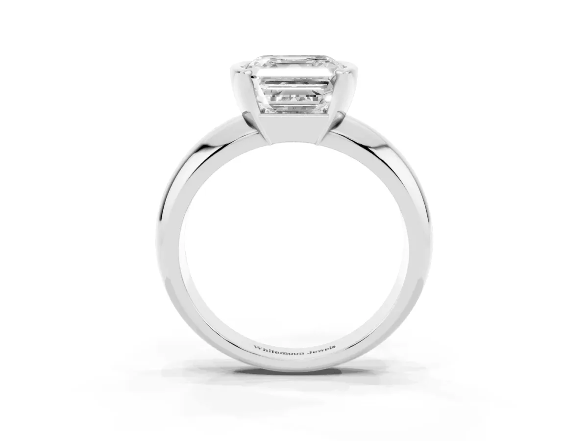 Asscher Cut Solitaire Tension Set Diamond Ring with Wide Band Platinum