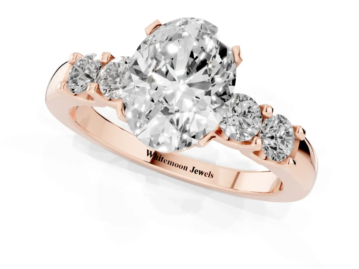 Oval Cut Brilliant Cut Diamond Five-Stone Prong Set Engagement Ring with Channel Band Rose gold