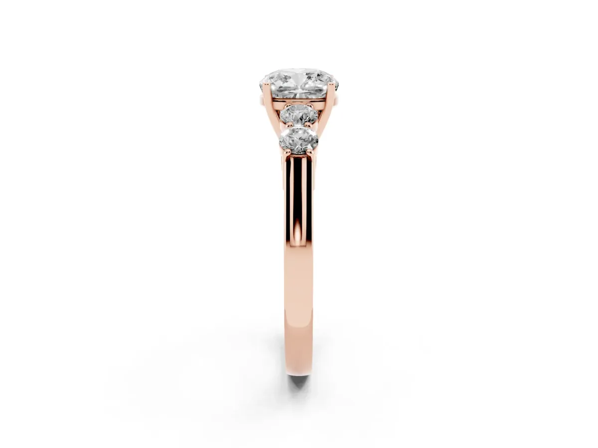 Cushion Cut Cut Diamond Five-Stone Prong Set White Gold Ring Rose gold