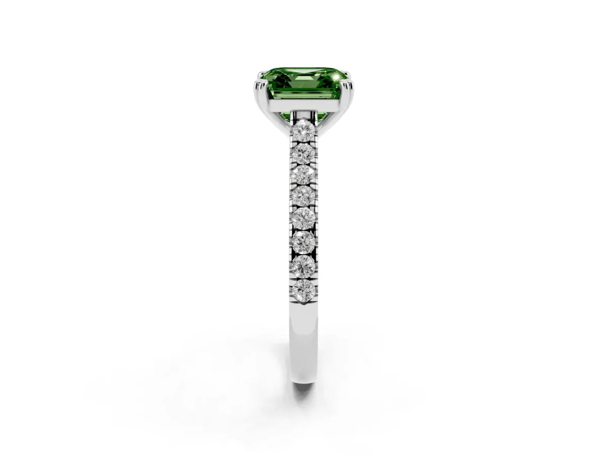 Fancy Green Asscher Cut Solitaire Pave Diamond Engagement Ring with Prong Setting Silver