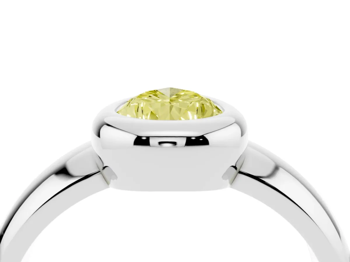 Fancy Yellow Bezel Set Pear Cut Solitaire Ring with Wide Band Silver