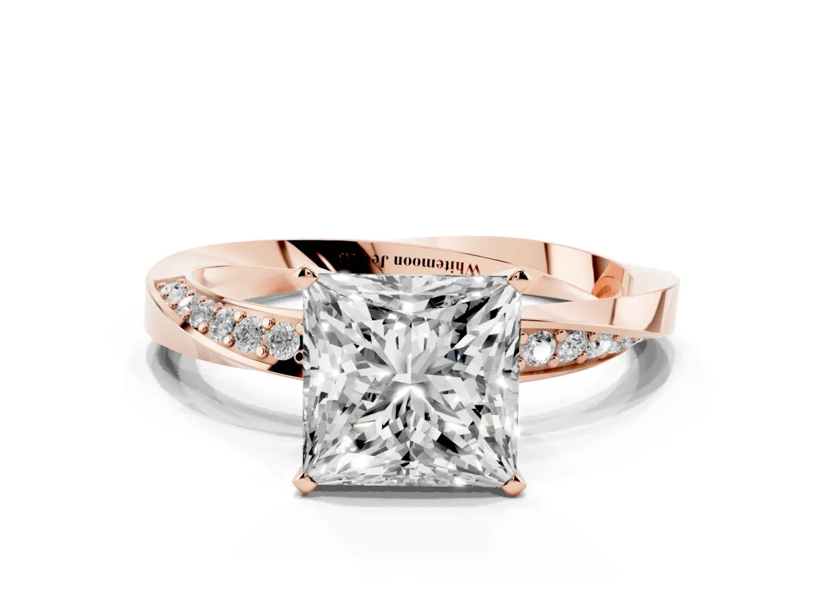 Princess Cut Diamond Engagement Ring with Side Stone Accents and Four-Prong Setting Rose gold