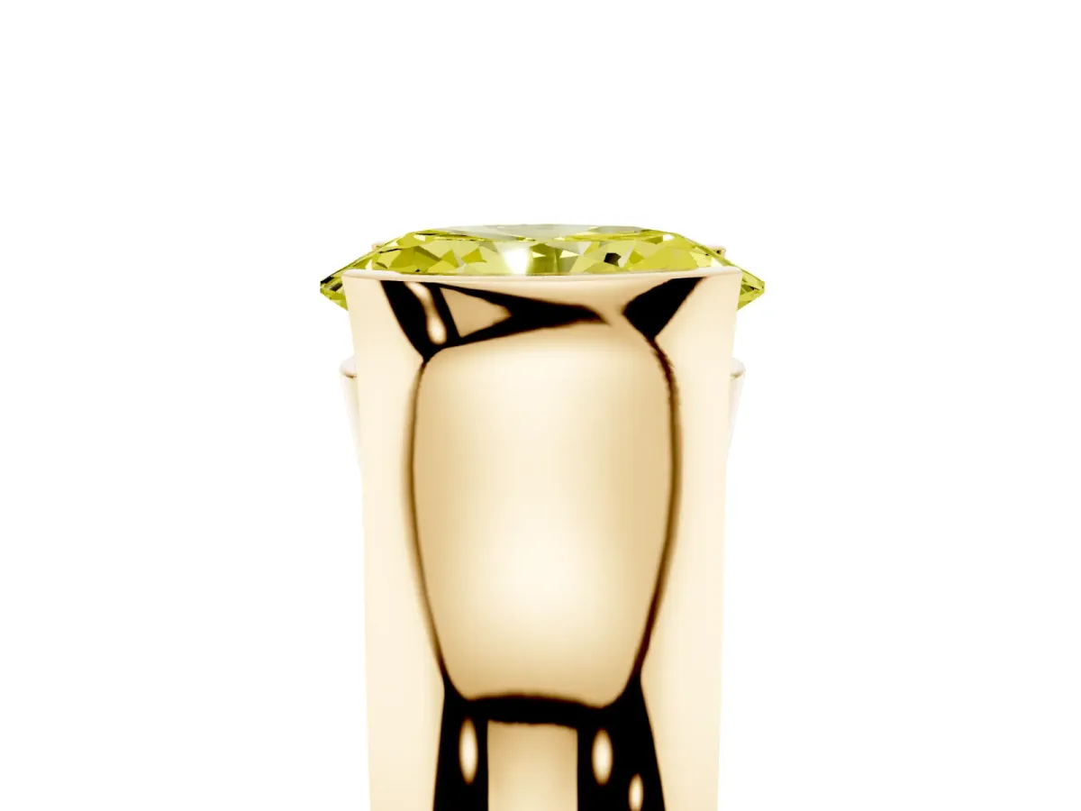 Fancy Yellow Oval Cut Solitaire Bezel Set Diamond Ring with Wide Band Yellow gold