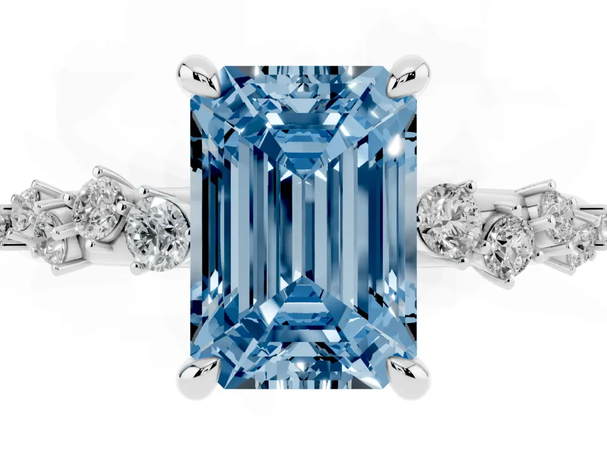 Fancy Blue Emerald Cut Cut Diamond Vine Band with Four-Prong Setting Silver
