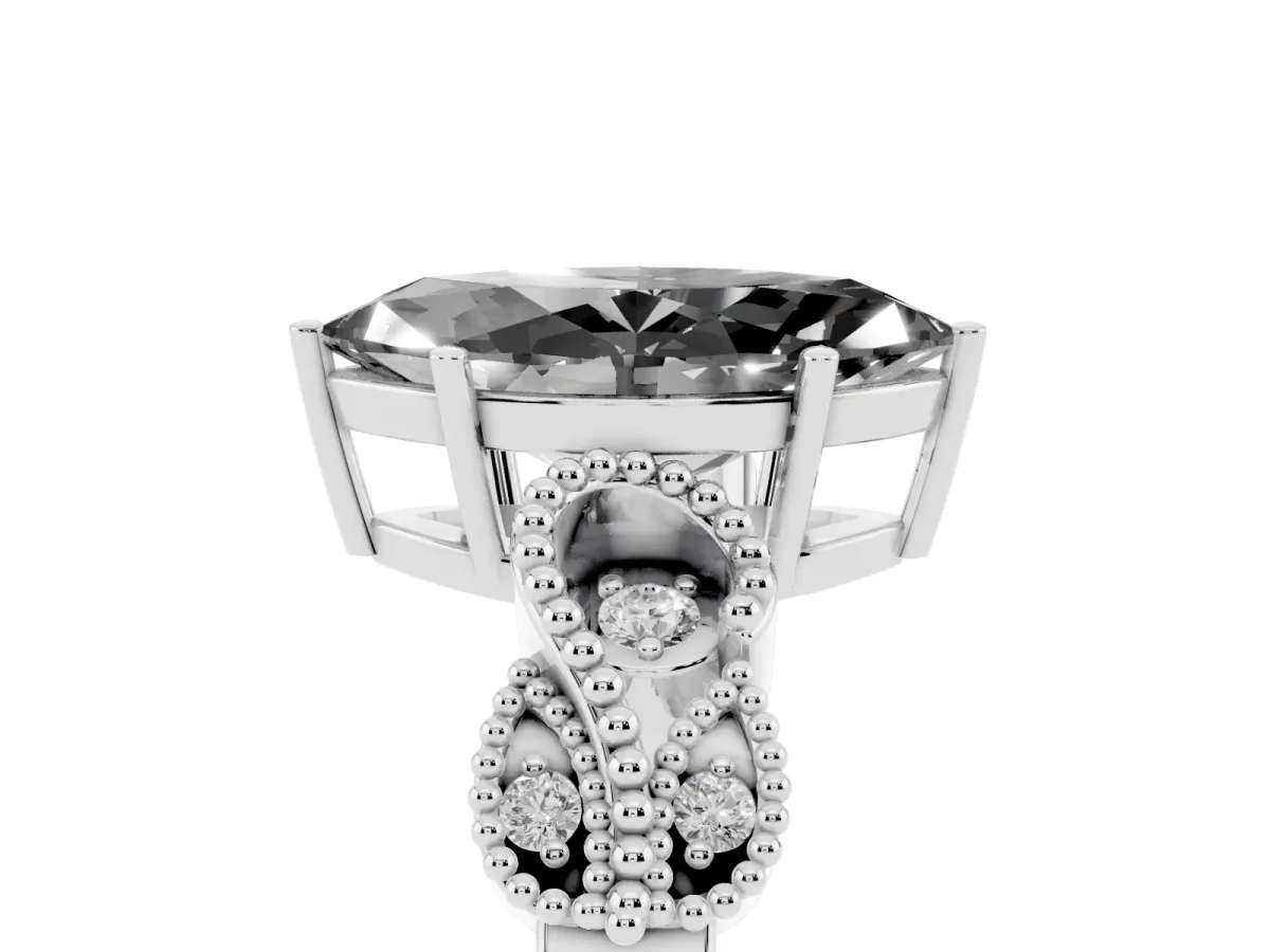 Fancy Black Marquise Cut Solitaire Milgrain Leaf Band with Prong Setting Platinum