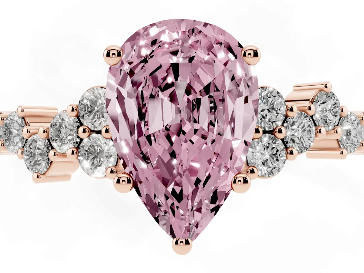 Fancy Pink Pear Cut Diamond Scattered Round Accent Ring with Prong Setting Rose gold