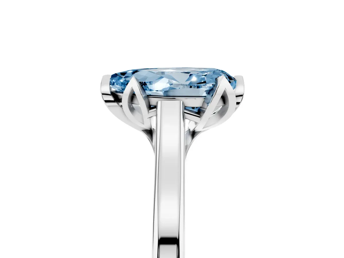 Fancy Blue Pear Cut Diamond Solitaire Ring with Flower Prong Setting and Classic Band Platinum