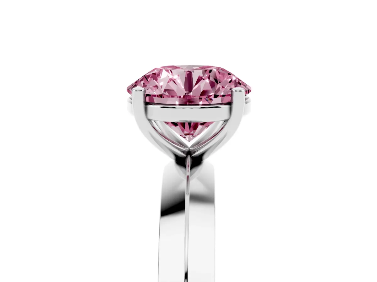 Fancy Pink Round Cut Cut Solitaire Engagement Ring with Flat Band and Four-Prong Setting White gold