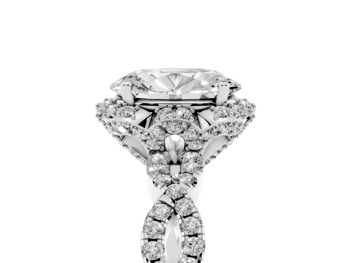 Oval Cut Halo Twist Band Solitaire Ring with Six-Prong Setting Platinum