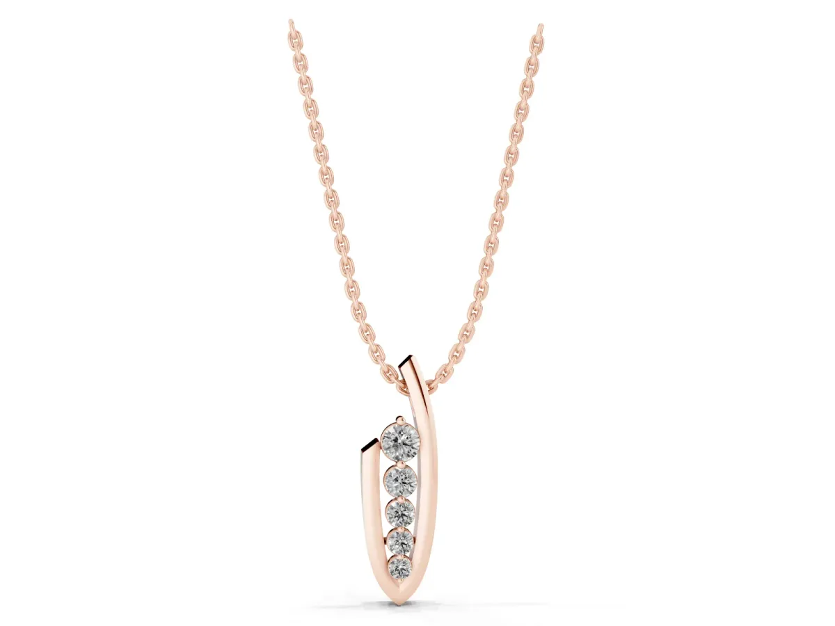 Channel Set Round Diamond Pendant with Bar Prong Setting Rose gold