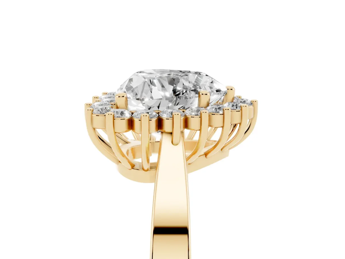 Heart Cut Cut Diamond Halo Ring with Round Brilliant Halo and Solitaire Band Yellow gold