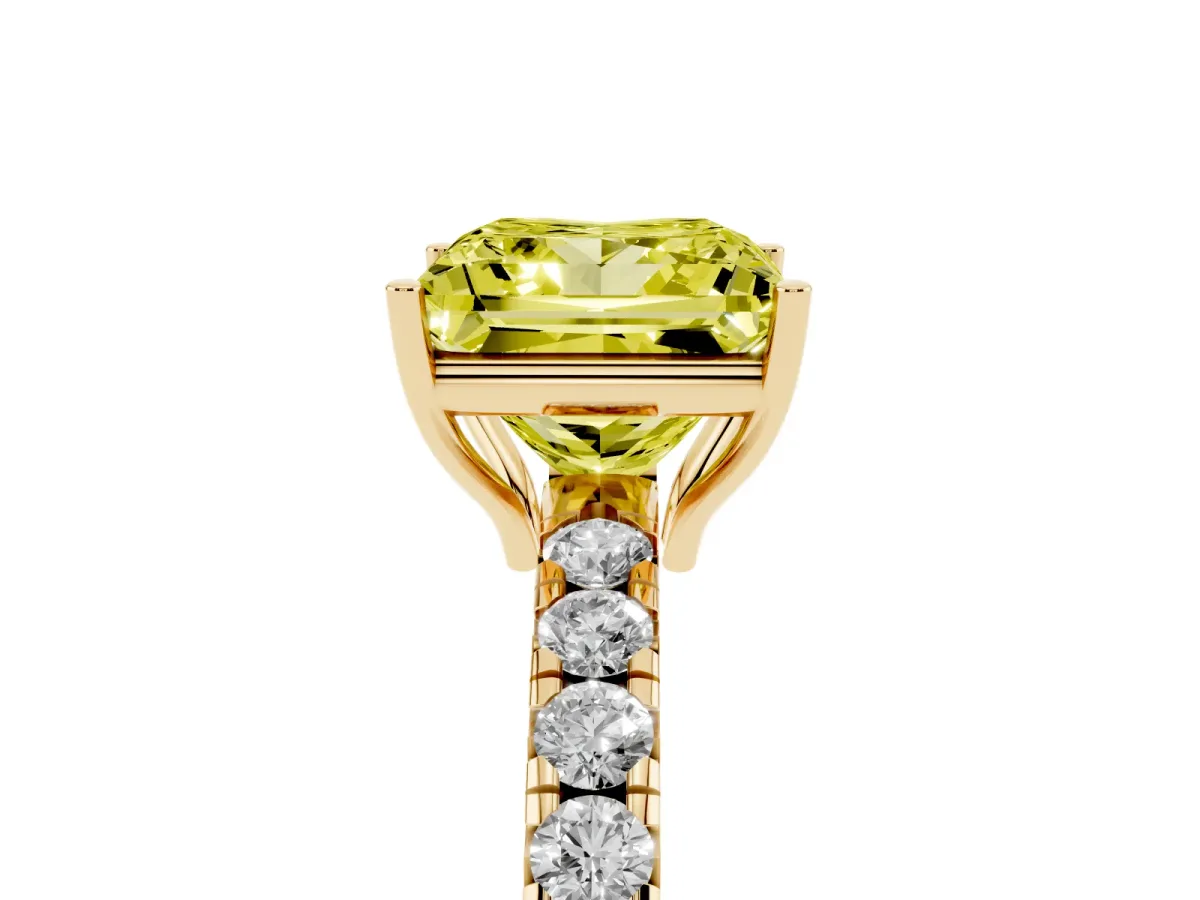 Fancy Yellow Princess Cut Diamond Pavé Solitaire Engagement Ring with Four-Prong Setting Yellow gold