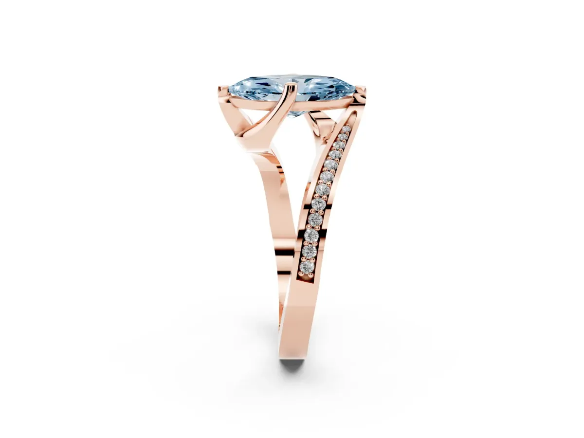 Fancy Blue Marquise Cut Solitaire Diamond Twist Band with Pavé Setting and Four-Prong Setting Rose gold