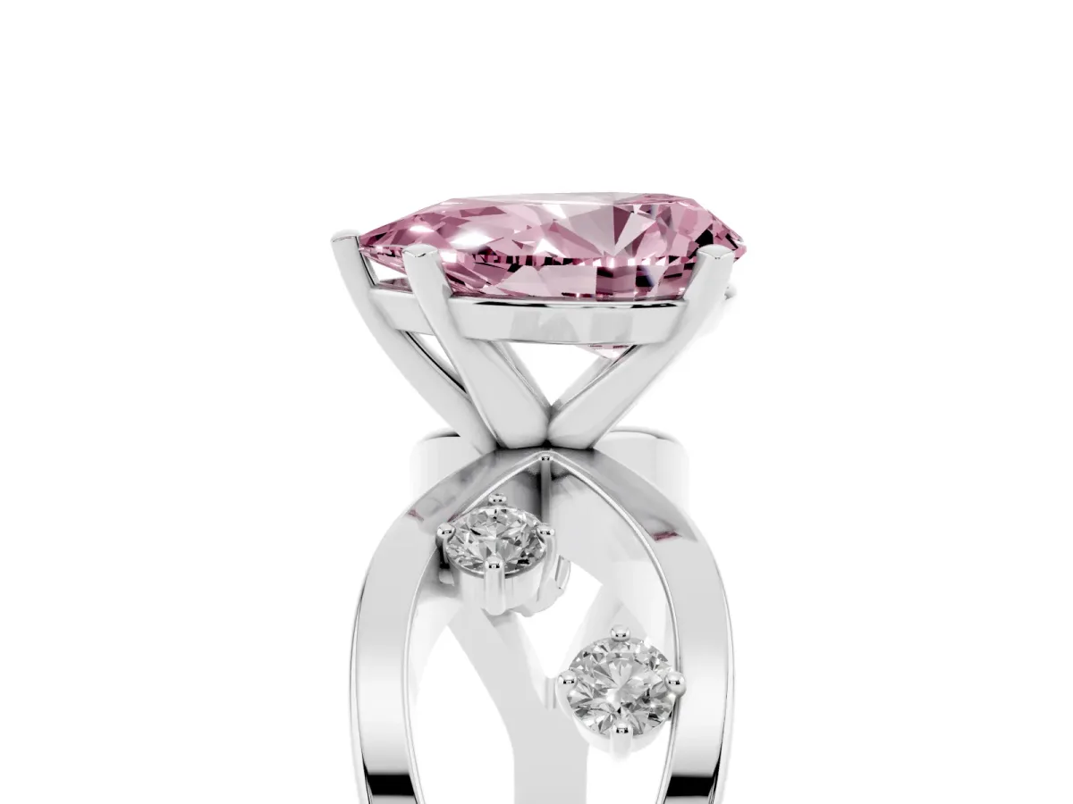 Fancy Pink Pear Cut Cut Solitaire Diamond with Side Stones on Criss-Cross Band and Four-Prong Setting Platinum