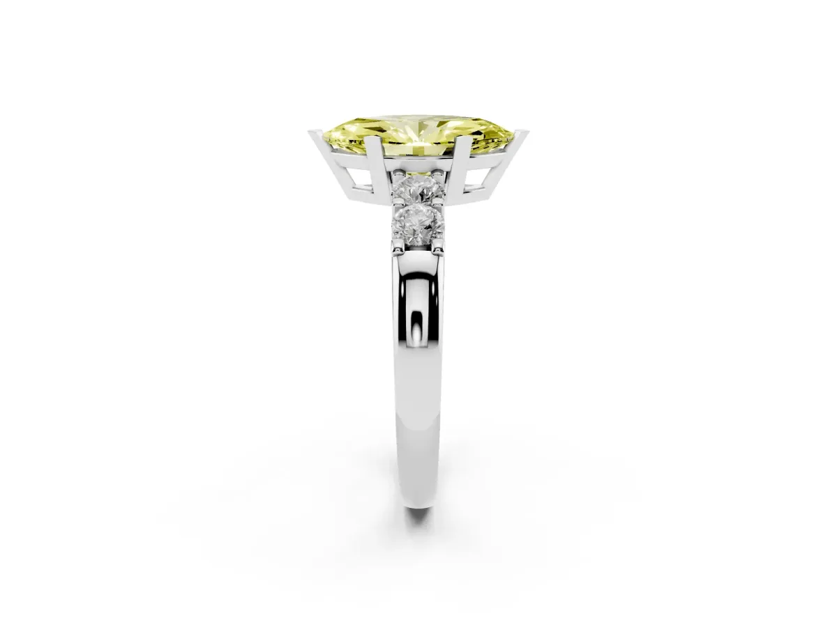 Fancy Yellow Marquise Cut Brilliant Cut Diamond Five-Stone Prong Set Engagement Ring with Channel Band Silver