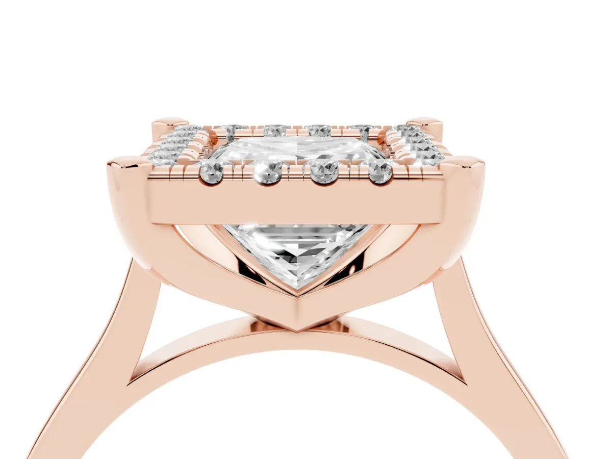 Princess Cut Diamond Cluster Halo Solitaire with Four-Prong Setting Rose gold