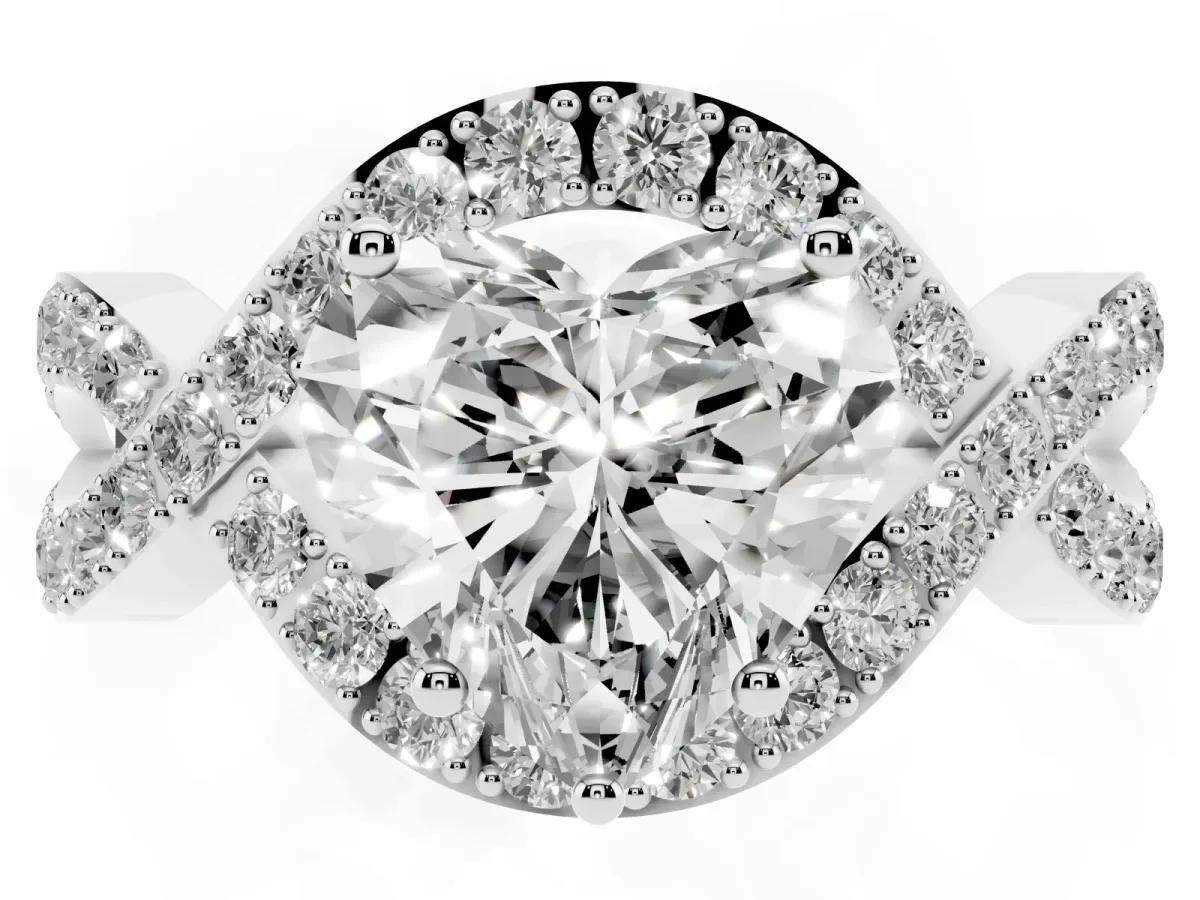 Heart Cut Solitaire Twist Band Pavé Diamond Engagement Ring Silver