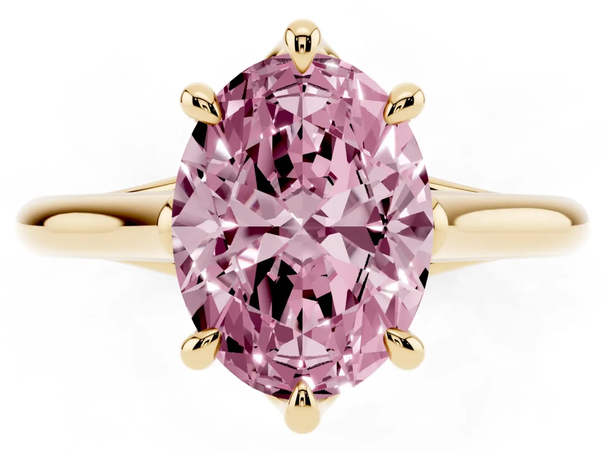 Fancy Pink Oval Cut Solitaire Engagement Ring with Six-Prong Setting and Classic Band Yellow gold
