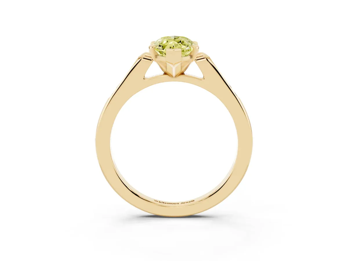 Fancy Yellow Marquise Cut Diamond Solitaire Ring with Channel Set Round Band and Prong Setting Yellow gold