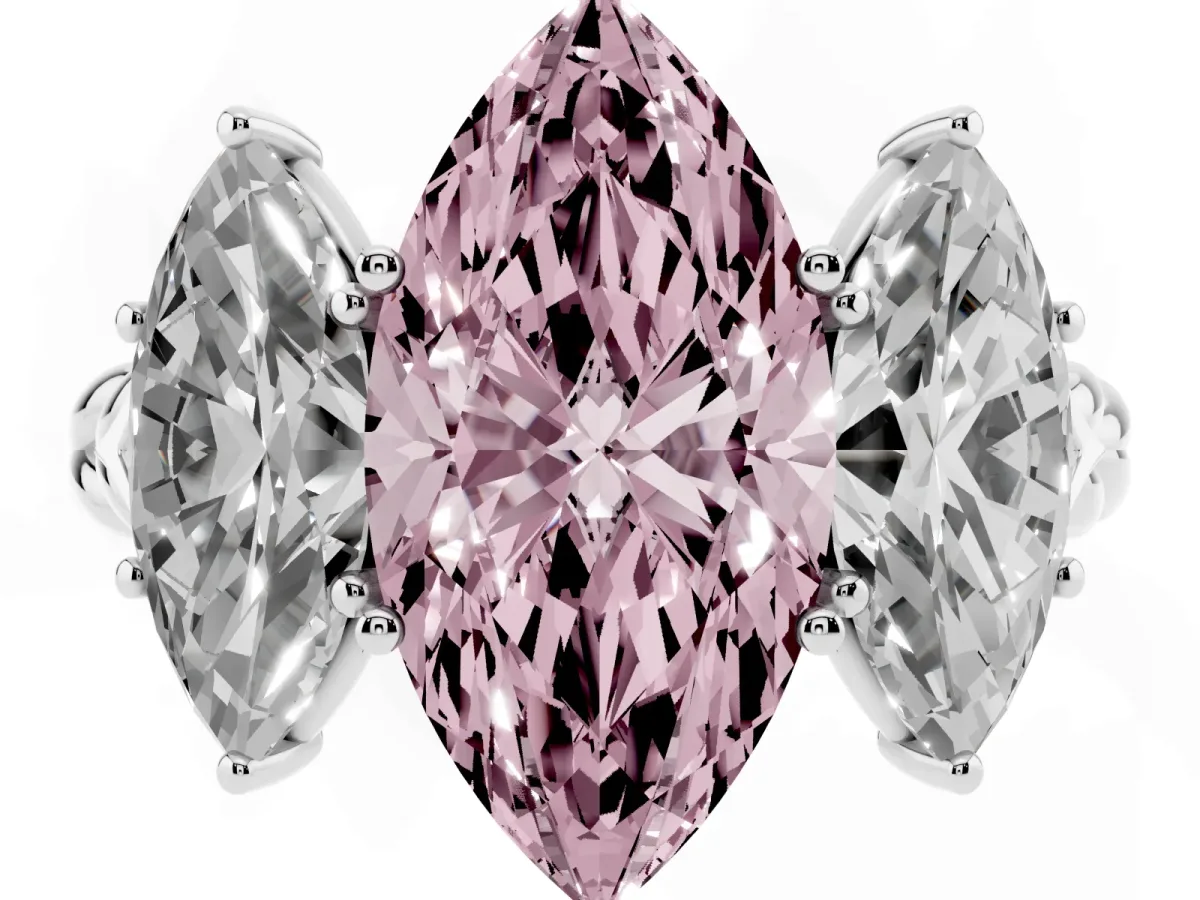 Fancy Pink Three-Stone Marquise Cut Diamond Braided Band Ring with Four-Prong Setting Platinum