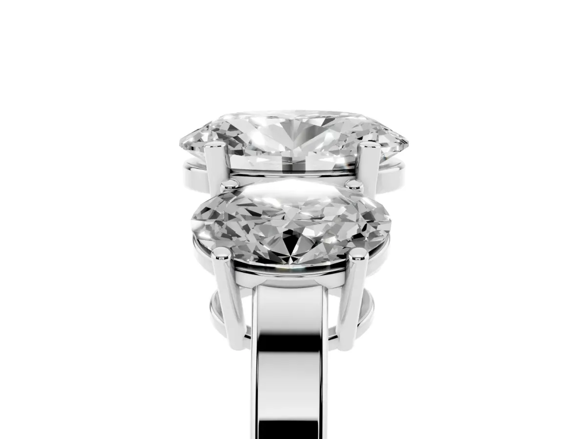 Three-Stone Oval Cut Cut Diamond Engagement Ring with Flat Band and Four-Prong Setting Silver