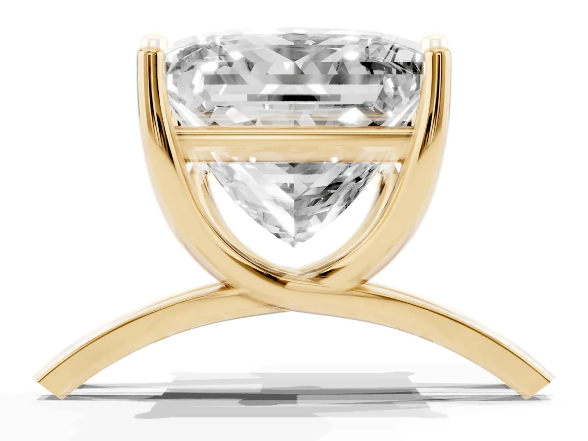 Princess Cut Cut Diamond Solitaire Engagement Ring with Tapered Plain Band and Four-Prong Setting Yellow gold