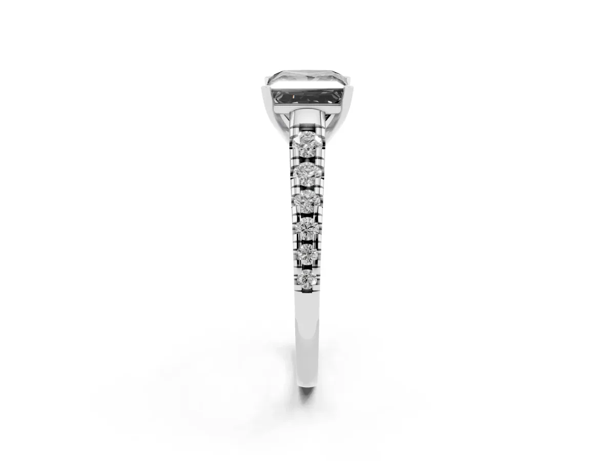 Fancy Black Princess Cut Diamond Cathedral Solitaire Ring with Round Pavé Band Silver