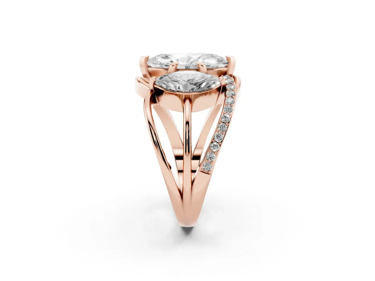 Three-Stone Marquise Cut Cut Diamond Split Shank Prong Set Ring Rose gold