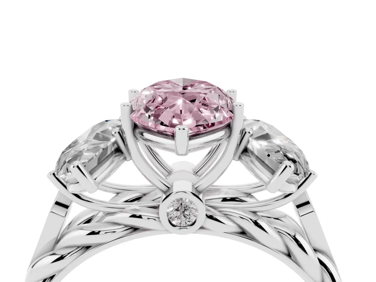 Fancy Pink Three-Stone Marquise Cut Diamond Braided Band Ring with Four-Prong Setting Platinum
