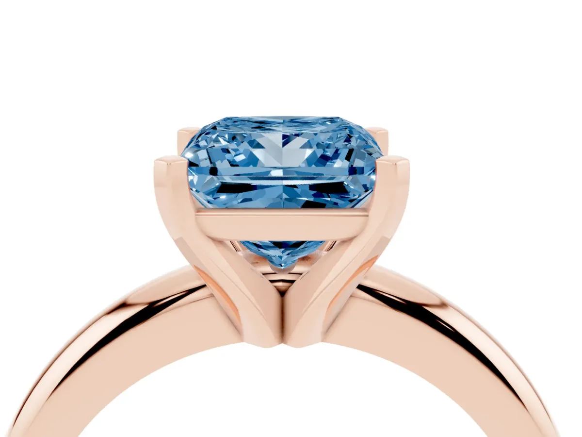 Fancy Blue Princess Cut Diamond Solitaire Engagement Ring with Round Band and Four-Prong Setting Rose gold