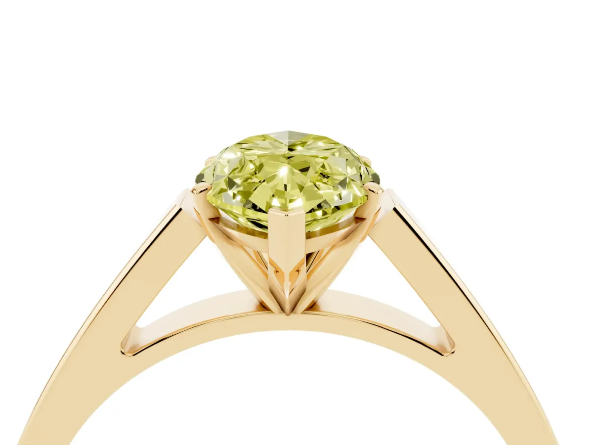 Fancy Yellow Marquise Cut Solitaire Engagement Ring with Four-Prong Setting and Tapered Band Yellow gold