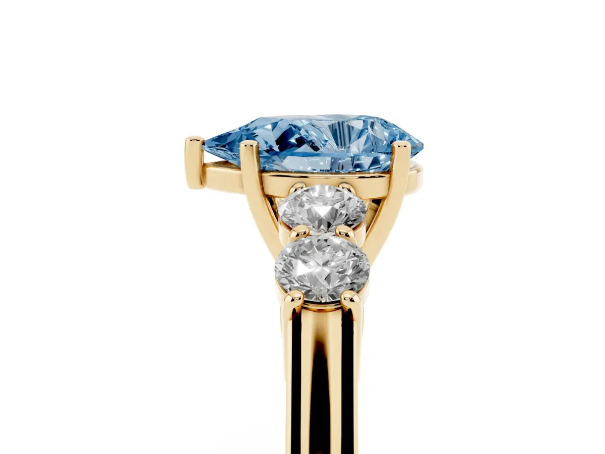 Fancy Blue Pear Cut Cut Diamond Five-Stone Prong Set White Gold Ring Yellow gold