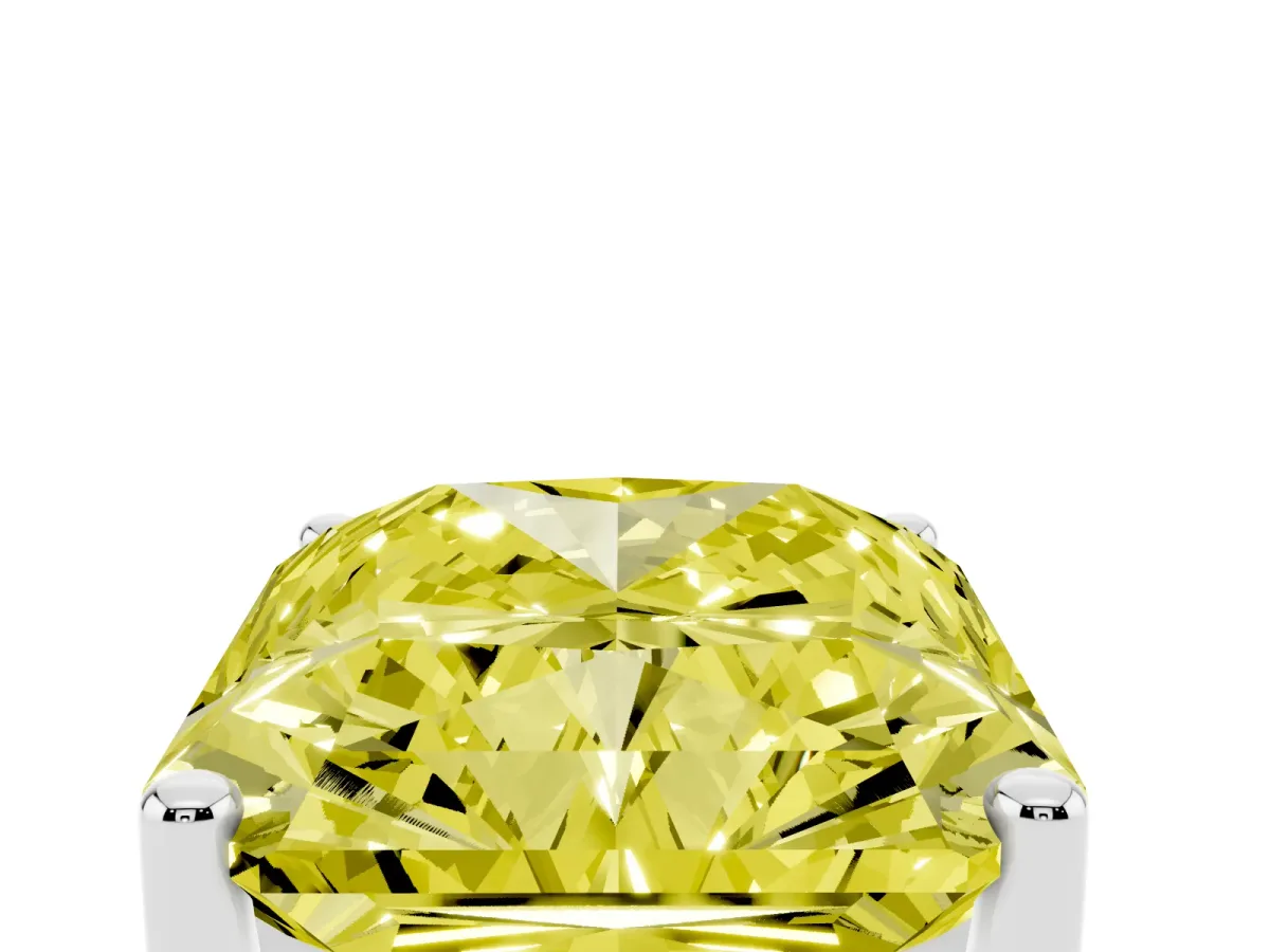 Fancy Yellow Radiant Cut Cut Diamond Solitaire Engagement Ring with Tapered Plain Band and Four-Prong Setting Silver