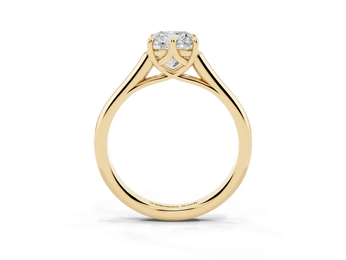 Cushion Cut Solitaire Engagement Ring with Six-Prong Setting and Classic Band Yellow gold