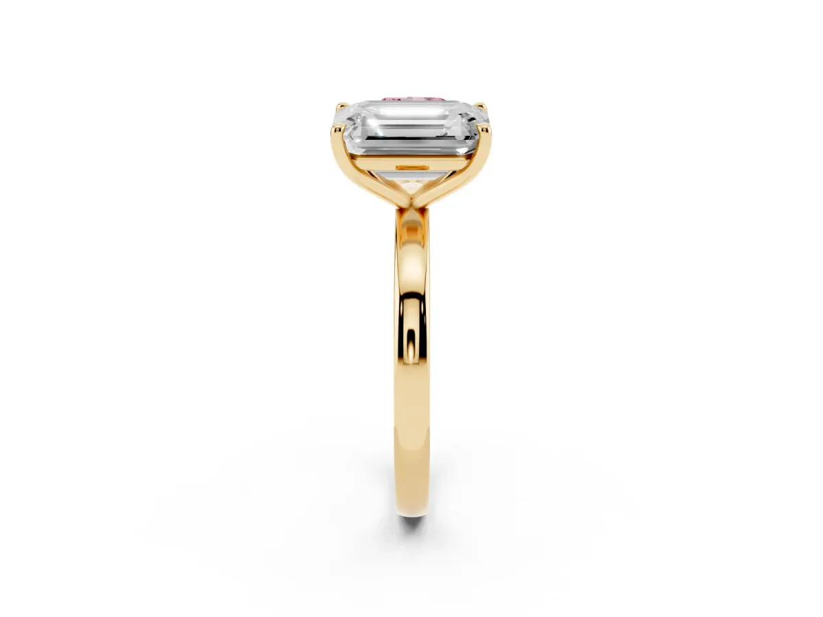 Fancy Pink Cushion Cut and Emerald Cut Toi Moi Ring with Prong Setting Yellow gold