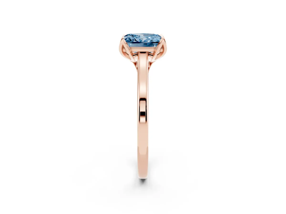 Fancy Blue Princess Cut Diamond Solitaire Ring with Flower Prong Setting and Classic Band Rose gold