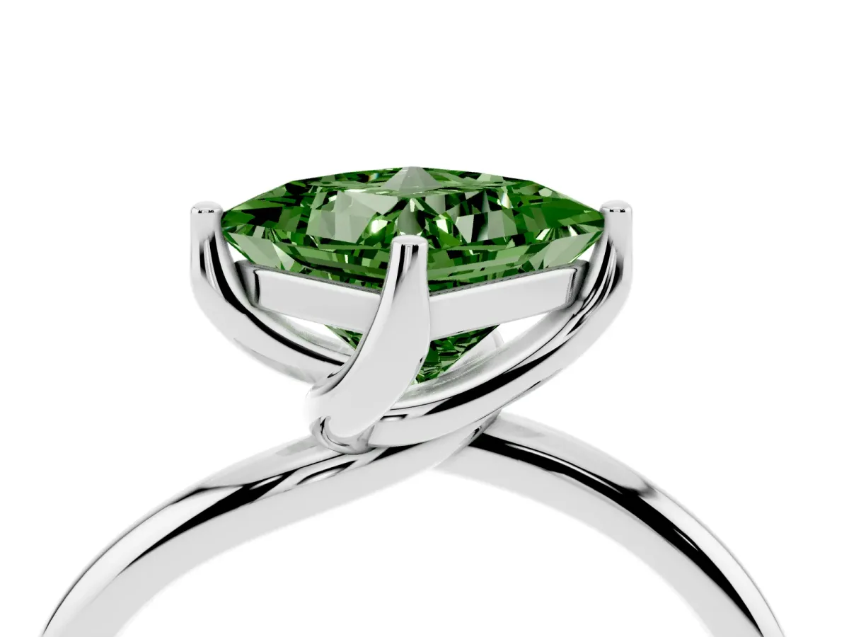 Fancy Green Princess Cut Diamond Solitaire Engagement Ring with Four-Prong Setting and Classic Band White gold