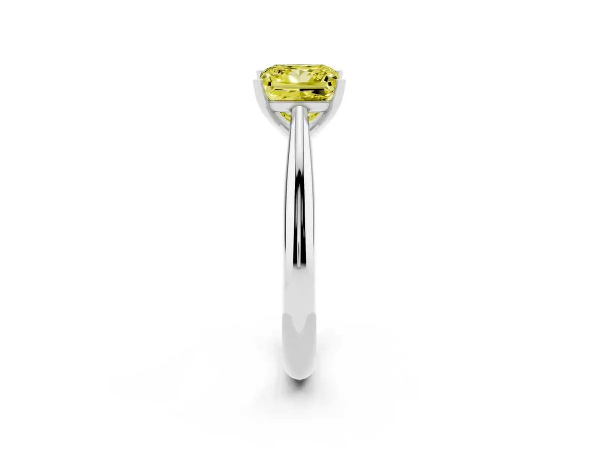 Fancy Yellow Princess Cut Diamond Solitaire Engagement Ring with Cathedral Setting and Four-Prong Mount Silver