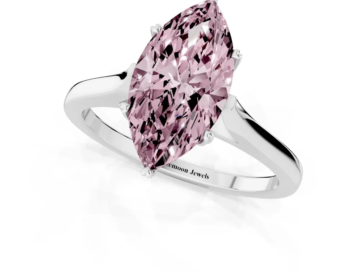 Fancy Pink Marquise Cut Solitaire Heart Prong Engagement Ring with Tapered Band White gold