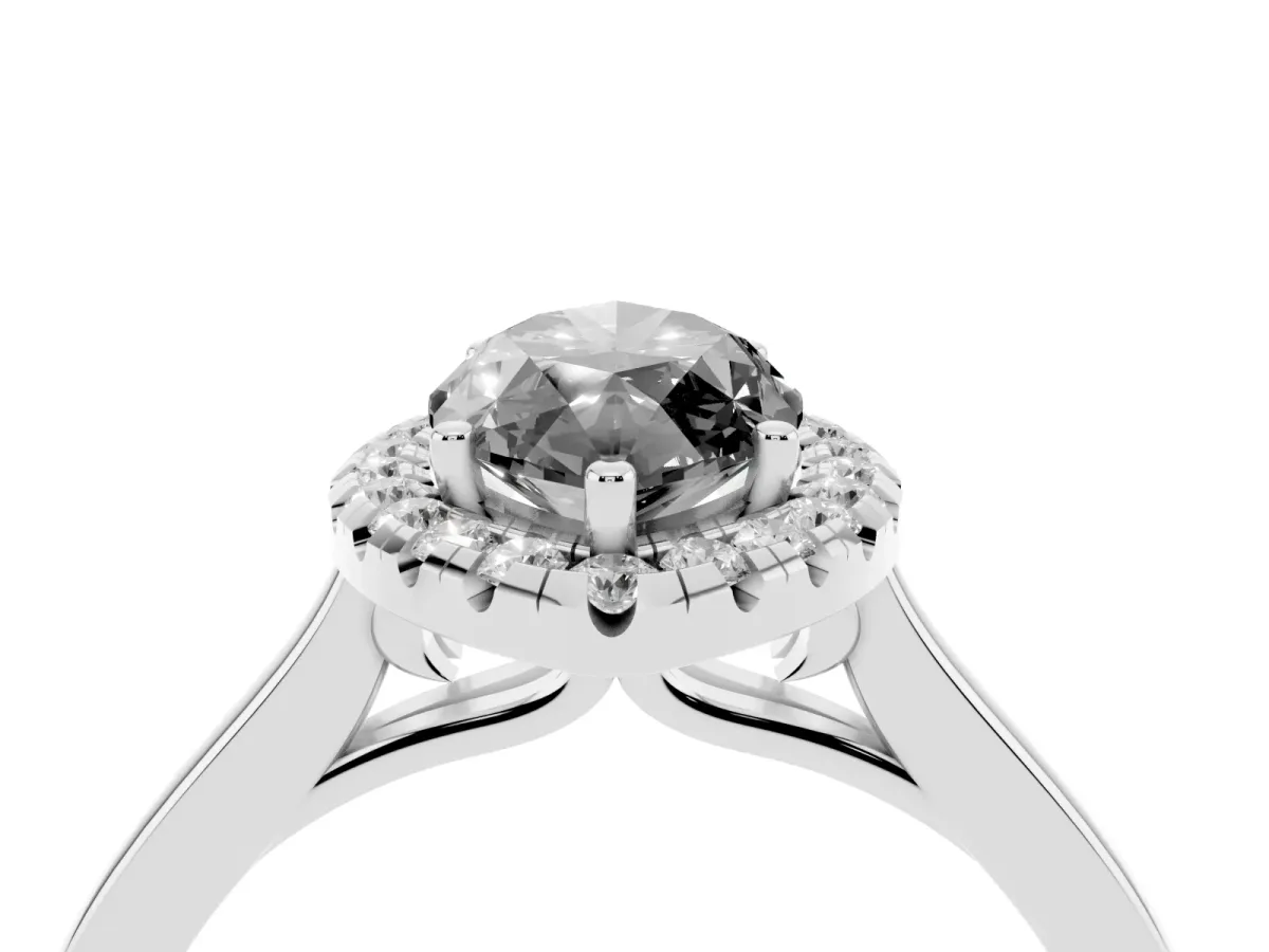 Fancy Black Marquise Cut Halo Round Diamond Solitaire Ring with Pavé Band and Four-Prong Setting Silver
