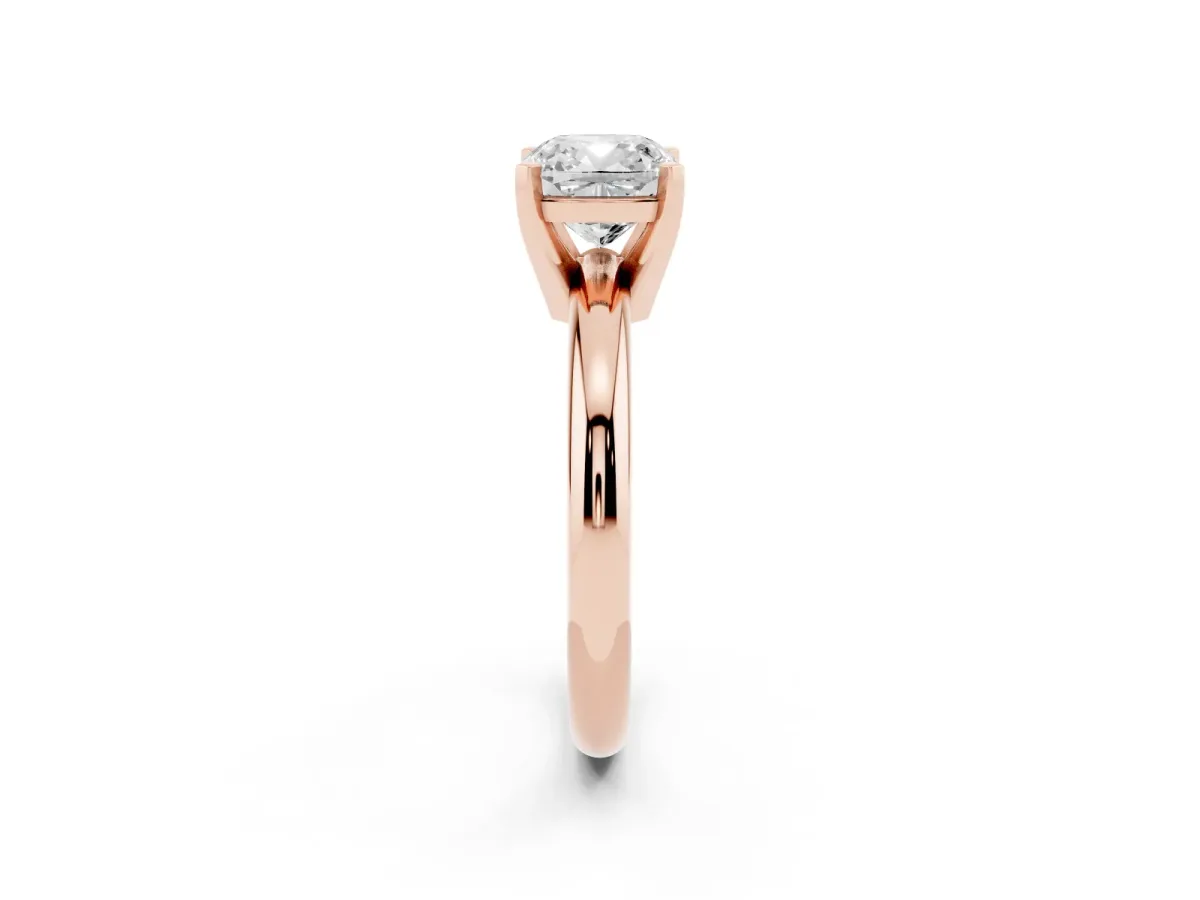 Cushion Cut Diamond Solitaire Engagement Ring with Round Band and Four-Prong Setting Rose gold