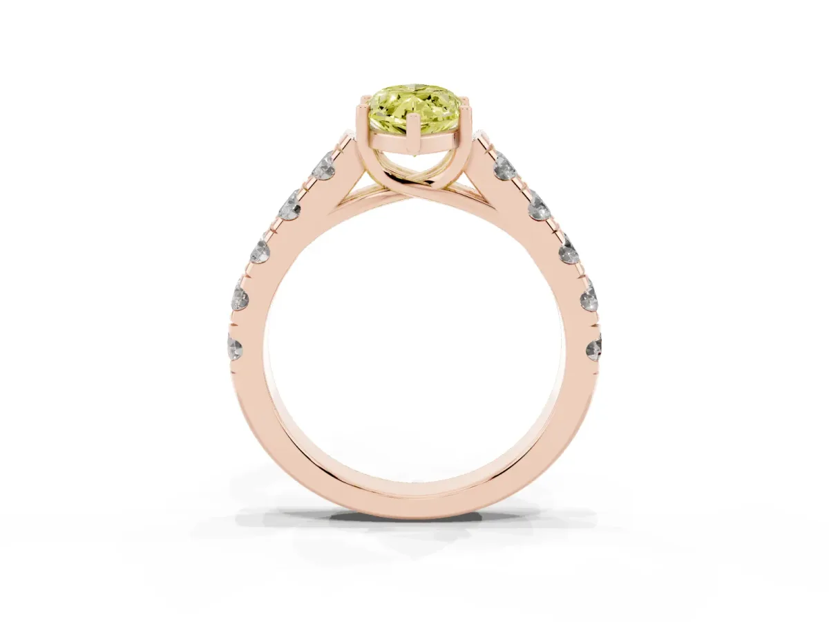 Fancy Yellow Marquise Cut Cut Diamond Solitaire Ring with Micro Pave Band and Prong Setting Rose gold