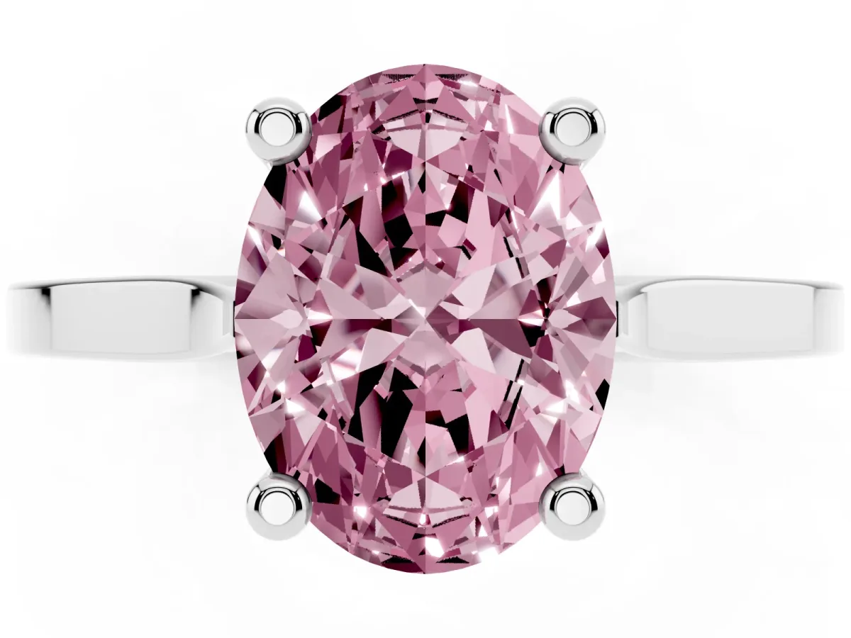 Fancy Pink Oval Cut Solitaire Diamond Ring with Four-Prong Setting and Tapered Band Platinum
