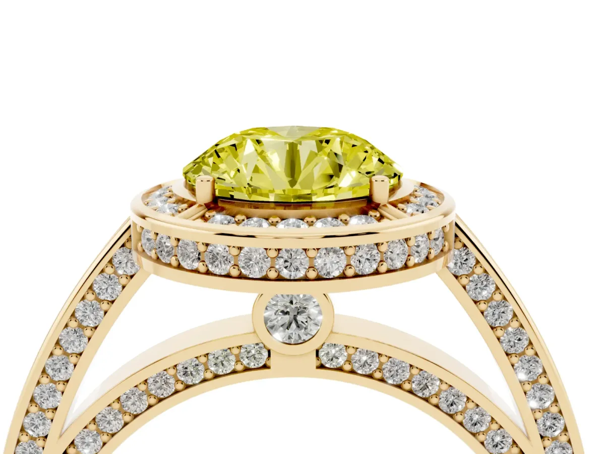 Fancy Yellow Round Cut Cut Halo Pave Split Shank Prong Setting Ring Yellow gold