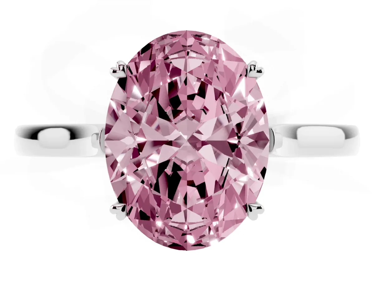 Fancy Pink Oval Cut Solitaire Heart Prong Engagement Ring with Tapered Band White gold