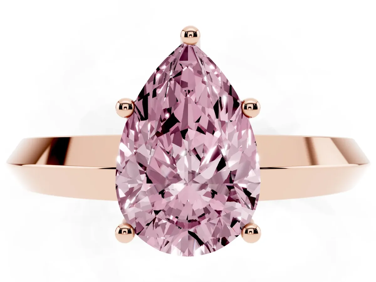 Fancy Pink Pear Cut Cut Solitaire Engagement Ring with Flat Band and Four-Prong Setting Rose gold