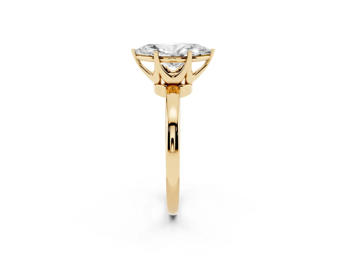 Marquise Cut Solitaire Diamond Ring with Six-Prong Setting on a Classic Band Yellow gold