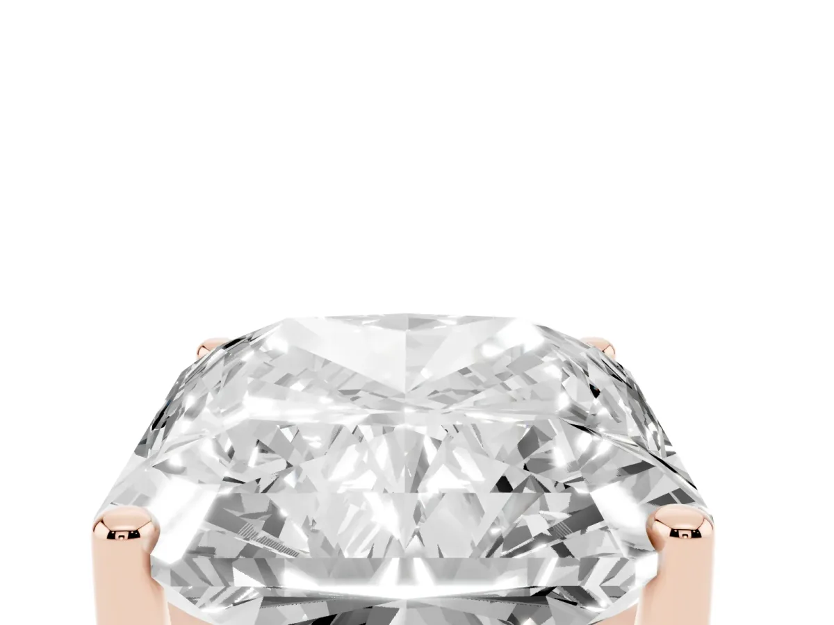 Radiant Cut Cut Diamond Solitaire Engagement Ring with Tapered Plain Band and Four-Prong Setting Rose gold